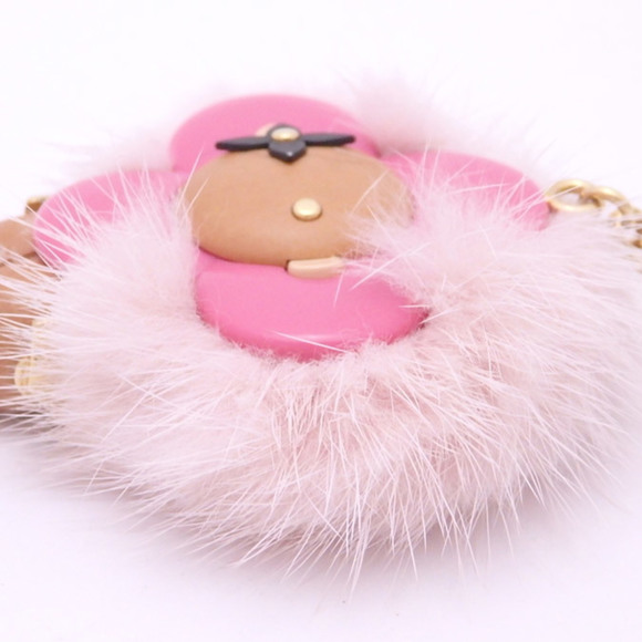 LOUIS VUITTON Bag Charm Keyring Portocre Vivienne Fur Brown x Pink Wood Gold Har - Picture 4 of 5
